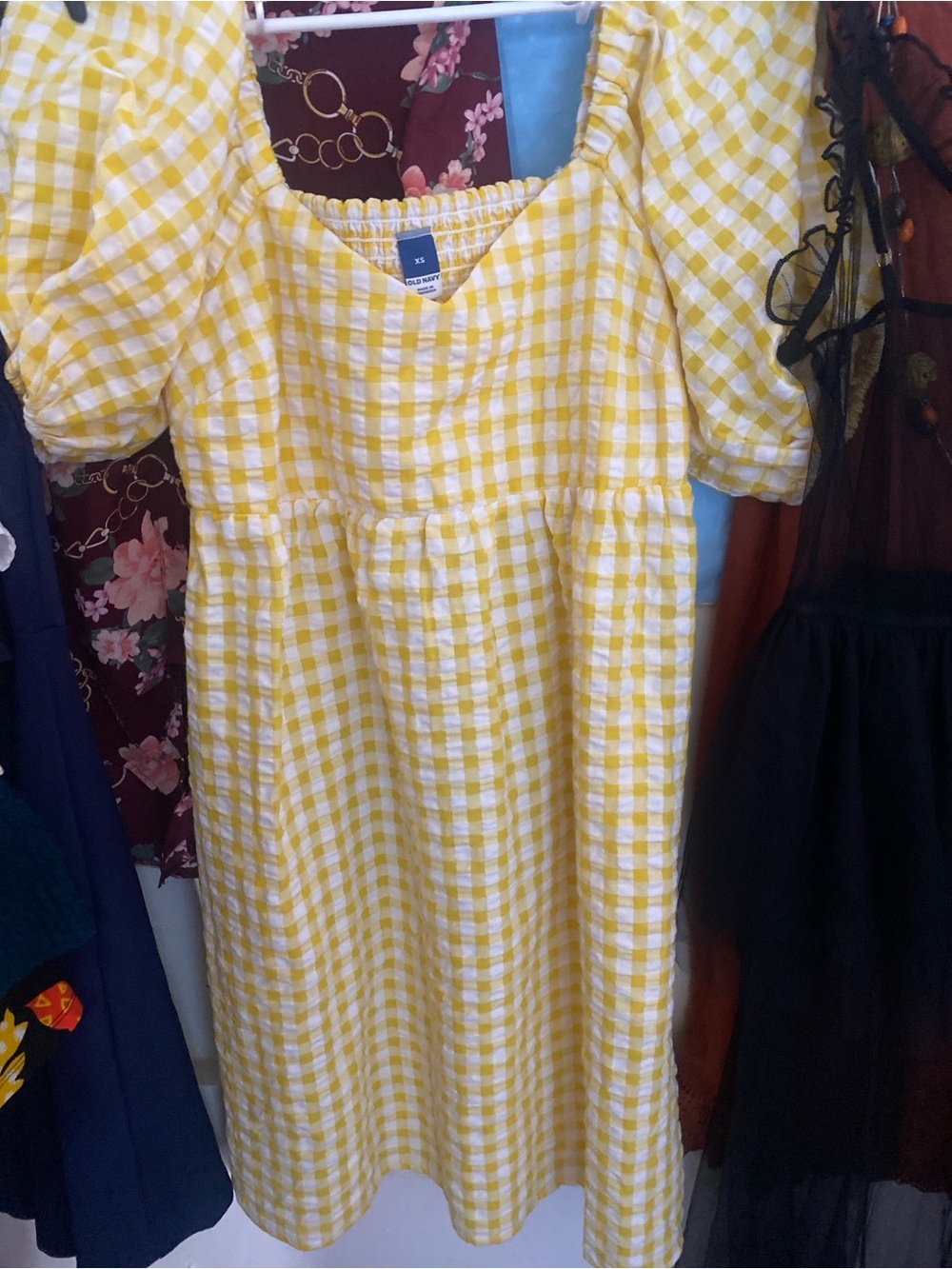 Old Navy Yellow Gingham Puff-Sleeve Dress